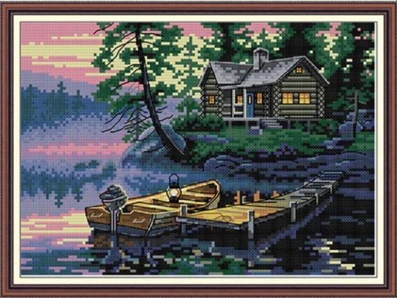 Набір для вишивання за нанесеною на канву схемою "Waterfront Home 4". AIDA 14CT printed 30*21 см