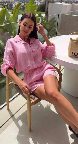 Женский летний костюм двойка шорты и рубашка LY25028 цвет розовый, размер 42/44 | Зображення 4