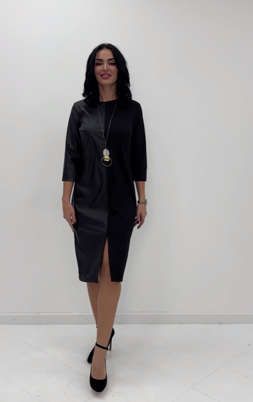 Женское красивое нарядное платье с экокожей GF8977 размер 46/48 цвет черный