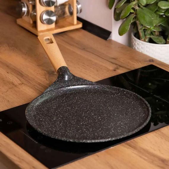 Алюминиевая блинная сковорода с мраморным антипригарным покрытием Ø 22 см, толстое дно MGC Black HP-4-427B | Зображення 1