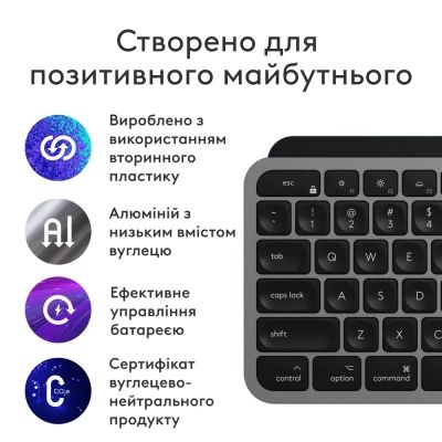 Клавиатура Logitech MX Keys S для MAC Bluetooth/Wireless UA Space Grey (920-011637) | Зображення 7