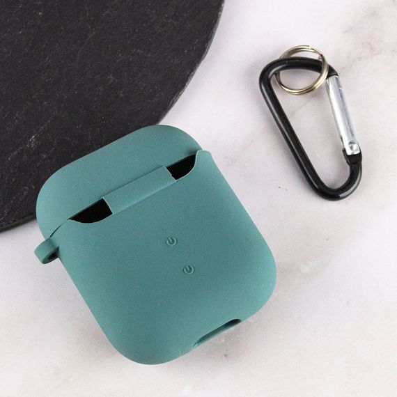 Силиконовый футляр с микрофиброй для наушников Airpods 1/2 Зеленый / Pine green | Зображення 3
