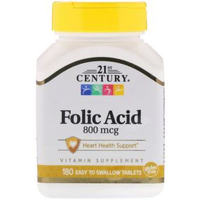 Фолиевая кислота 21st Century Folic Acid 800 mcg 180 Tabs