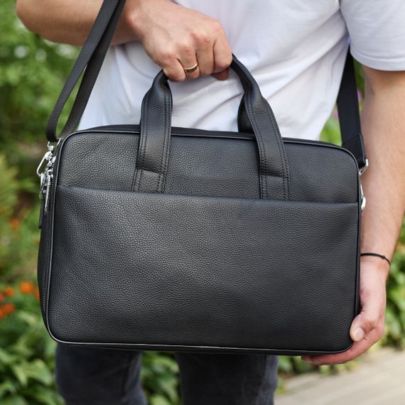 Чоловічий портфель на плече 40х28х10, офісний шкіряний месенджер, чоловіча ділова сумка для міста, чорний | Зображення 1