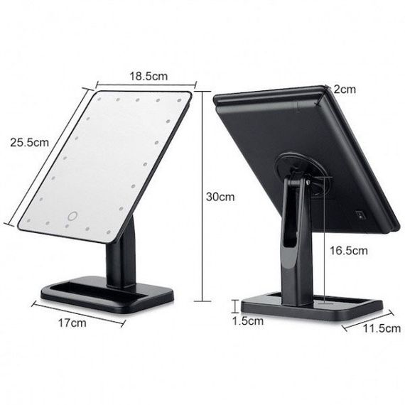 Дзеркало для макіяжу з 16 LED підсвічуванням Mirror White, Дзеркало зі світлом для макіяжу. Колір: чорний | Зображення 9