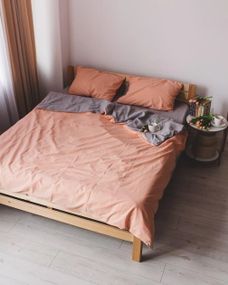 Постільна білизна євро Dushka Home Варена бавовна 20510 200х220 см персикова з сірим