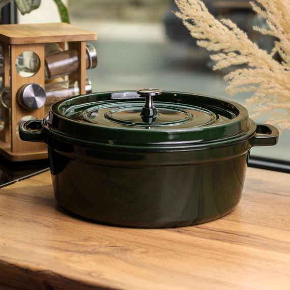 Кокотниця чавунна емальована 6.5 л, малахіт Yiwu HP-FLG-13 green | Зображення 1