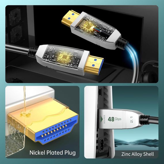 Оптический кабель 8K HDMI 10м, HDMI 2.1, 48Gbps, 8K@60Hz, 4K@120Hz, HDR, eARC, Dolby PS5 Xbox ПК ТВ проектор | Зображення 1