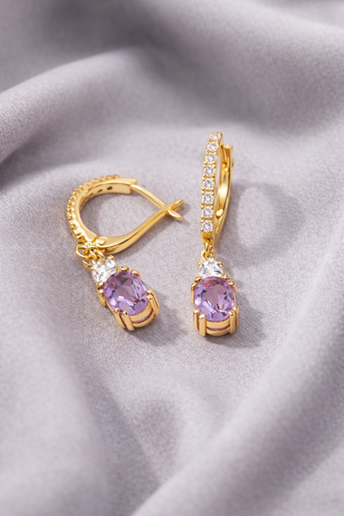 Серьги из желтого золота с аметистами S-0378 | Зображення 2