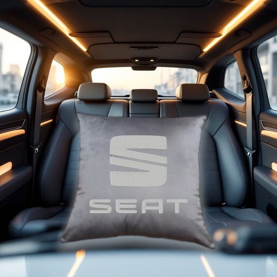 Авто Подушка з вишивкою логотипу марки сіат Seat сірий автомобілісту 00168