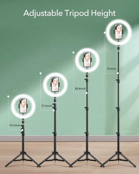 Кільцева LED лампа ESR 10", 25см з триногою та тримачем для телефону, світло для відео стрімінгу, фото макіяжу | Зображення 6