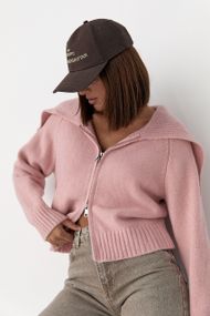 В'язаний укорочений жіночий кардиган на блискавці - пудра цвет, ONE SIZE (є розміри)