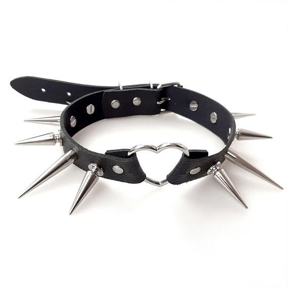 Чокер сердце с большими шипами, из натуральной кожи Art of Sex - Crystal, цвет Черный sexstyle | Зображення 2