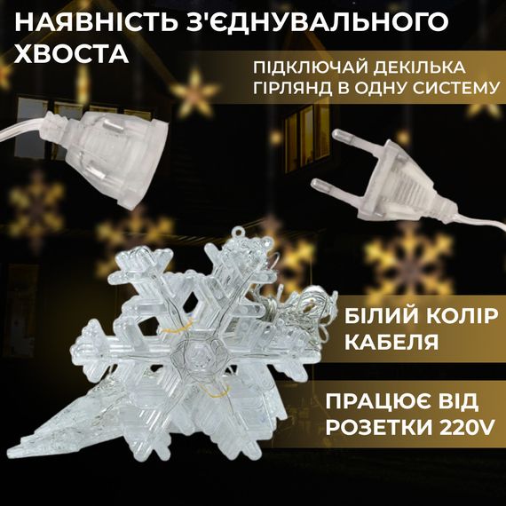 Гірлянда світлодіодна штора GarlandoPro сніжинка і зірка 12 фігур 3х1м гірлянда зірка Жовтий 1733063Y | Зображення 2