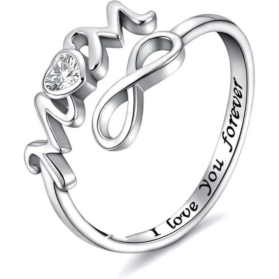 Женское кольцо Бесконечность и слово "Мама" с гравировкой "Я люблю тебя всегда", серебристое, регулируемое