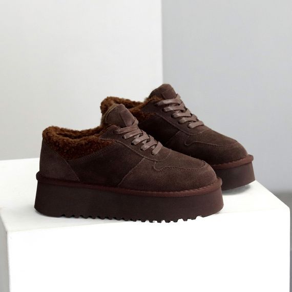 Шоколадные кроссовки угги натуральная замша + мех Тедди | Зображення 1