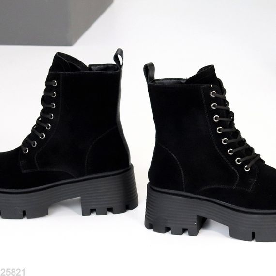 Молодіжні чорні замшеві зимові черевики берці на масивній підошві | Зображення 5
