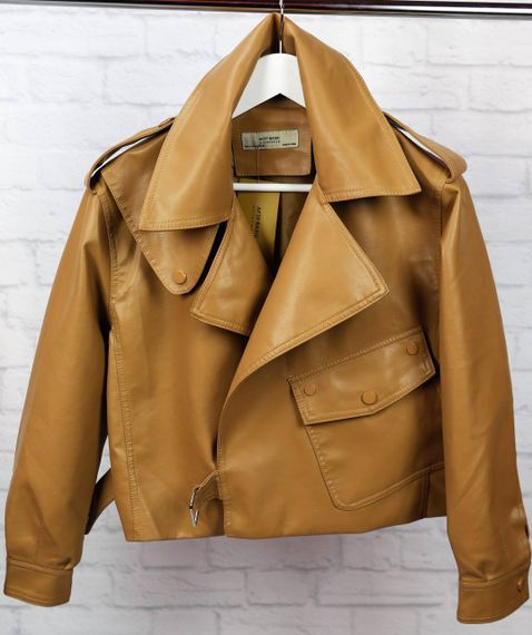 Жіноча куртка косуха коротка еко шкіра колір сітло-коричневий, розмір L  Nb01998