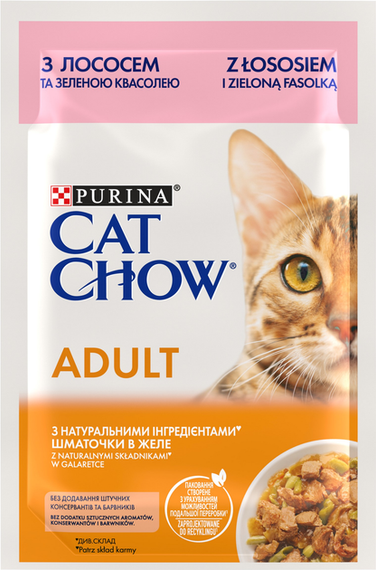Вологий корм Purina CAT CHOW Adult для дорослих котів, лосось і зелена квасоля 85г