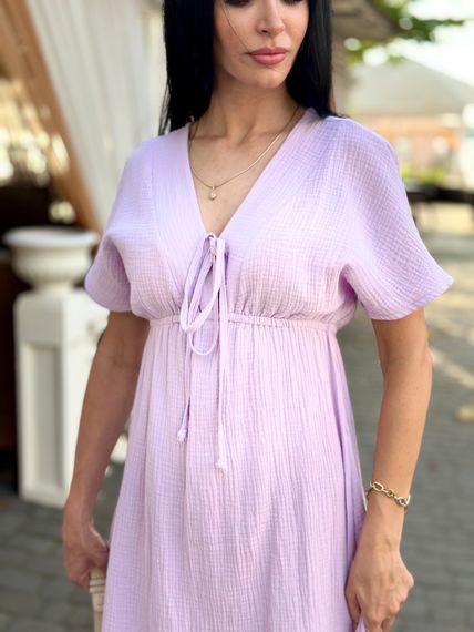 Жіноча довга літня сукня з мусліну легка із завищеною талією розмір 46/48 колір бузковий GF58774 | Зображення 2