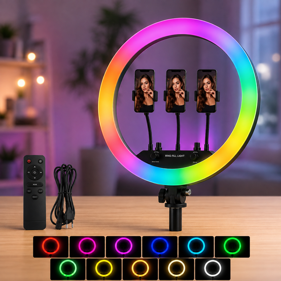 Кольцевая LED лампа RGB MJ18 45см 3 крепления | Зображення 1