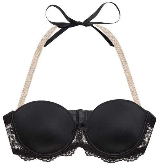 Бюстгальтер балконет з перлиною бретелькою Bracli Desire, Чорний, L, L