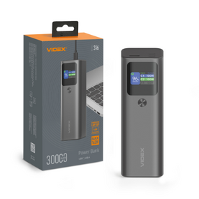 Павербанк 30000 mAh Videx VPB-316-G 140W PD LCD дисплей сірий