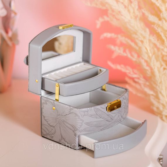 Скринька для прикрас з еко шкіри 3 яруси із замком органайзер для ювелірних виробів HP-5-23G | Зображення 6