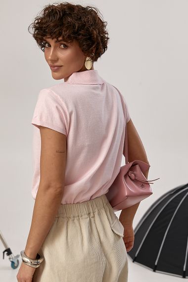 В'язана футболка-поло із ґудзиками - пудра цвет, ONE SIZE (є розміри) | Зображення 1