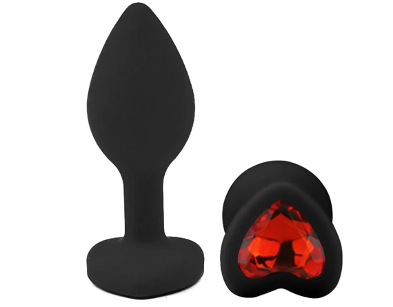 Силіконова анальна пробка EGZO — Silicone Black Heart Plug Red, розмір S Sex Aura | Зображення 1