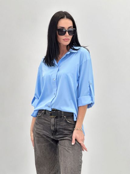 Женская легкая блуза с подворачиваевым рукавом GF4213 цвет голубой, размер 42/44 | Зображення 4