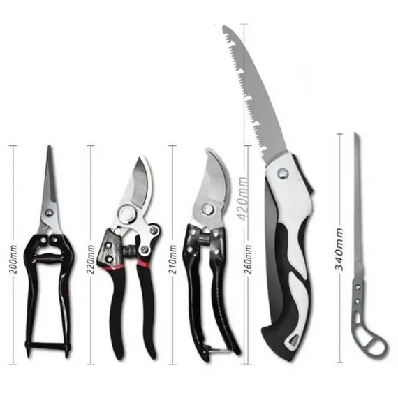 Набір садових інструментів 5в1, секатор великий, секатор малий, ножиці для квітів, садова пила, ножівка | Зображення 4