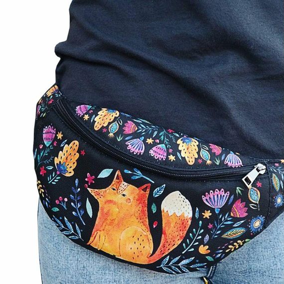 Сумка на пояс бананка Bumbag Лиса и цветы 27x16 см (BB_19O001_BL)