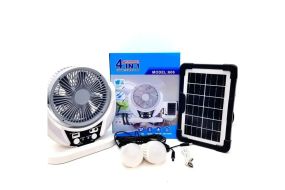 Вентилятор портативний 4в1 (6", сонячна панель, 2 LED лампи, 2 швидкості, 6Вт, USB, 3.2V/4000 мАг)