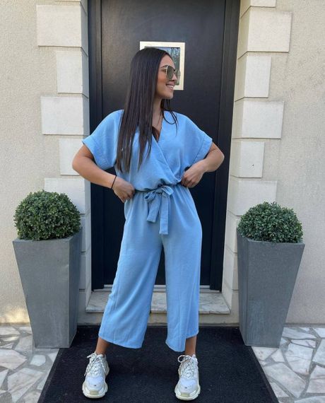 Женский летний комбинезон с укороченными штанами BF832 цвет голубой, размер 42/44 | Зображення 1