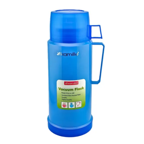 Термос 1л зі скляною колбою і пластикової чашкою (синій, зелений, червоний) KAMILLЕ 2072 | Зображення 2