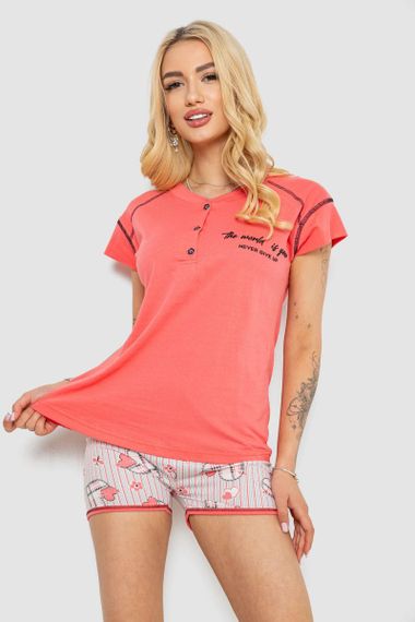 Пижама женская с принтом  -уценка, цвет коралловый, 243R0004-P14-U-2