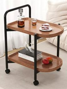 Приліжковий 2-х ярусний столик з дерев'яною стільницею та металевою основою (ZM-1642)