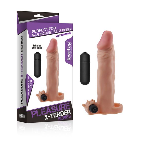 Насадка на член - Pleasure X-Tender Vibrating Penis Sleeve Add 2" Flesh Sex Aura