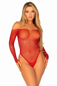 Сітчасте боді зі стразами Leg Avenue Crystalized fishnet bodysuit One Size Червоний