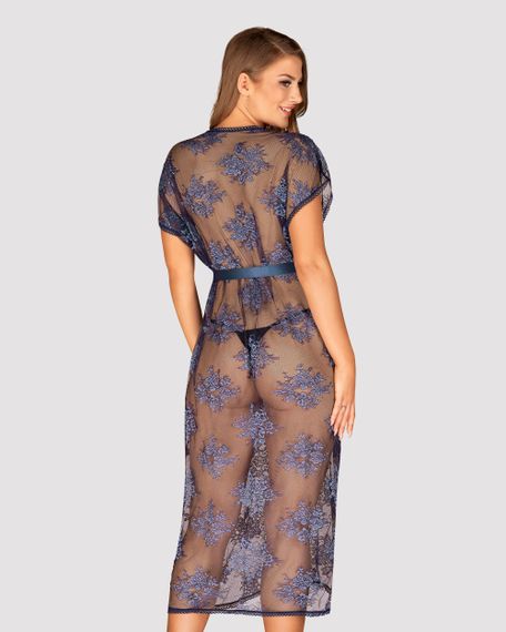 Довгий пеньюар Obsessive Flowlace peignoir Синій S/M | Зображення 1