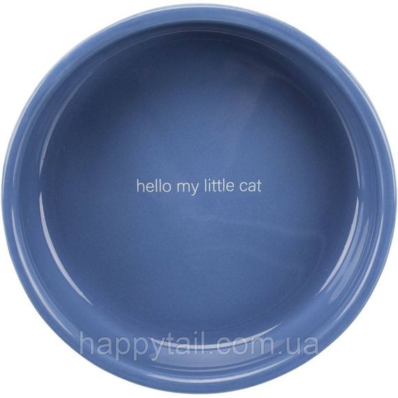 Миска Trixie для котів короткомордих порід Hello my little cat синя/біла керамічна 15 см 300 мл | Зображення 1