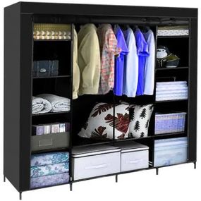 Складна тканинна шафа для одягу 170*45*170см Storage Rack, універсальна тканинна шафа для MO-822 речей Чорний