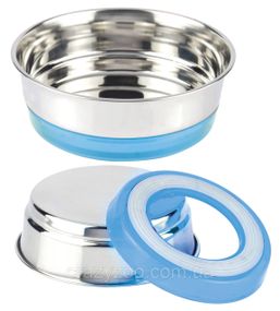 Миска для котов и собак Сroci Neon на резинке, нержавейка голубая 0,82 л 17 см C6059007