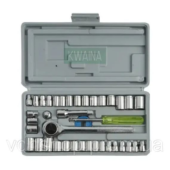 Набір інструментів з 40 предметів у кейсі тріскачка з головками для гаража, будинку, авто | Зображення 1