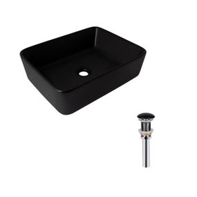 Комплект Qtap Tern: Раковина накладна прямокутна 480х370х135 мм Matt Black + Донний клапан PU03