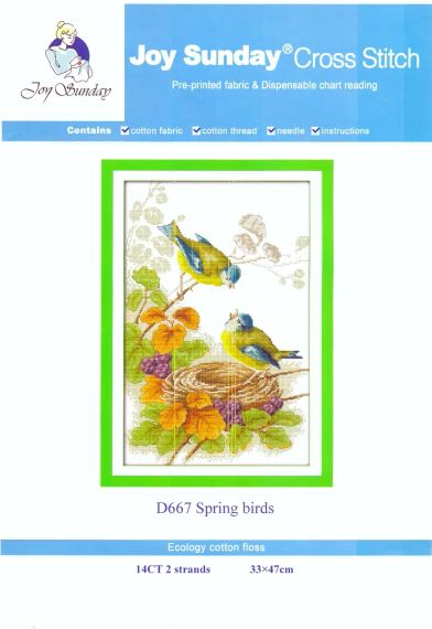 Набір для вишивання за нанесеною на канву схемою  "Spring birds". AIDA 14CT printed, 33*47 см | Зображення 1