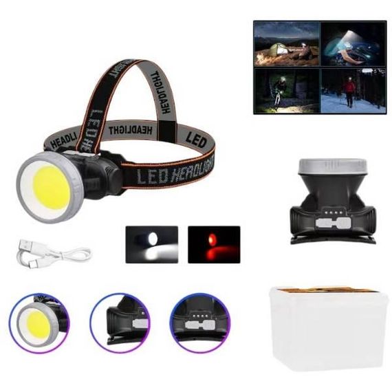 Фонарь налобный аккумуляторный YM-308/208-COB(white+red) Черный