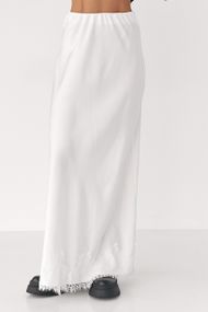 Сатинова спідниця з мереживом - білий цвет, L (є розміри)