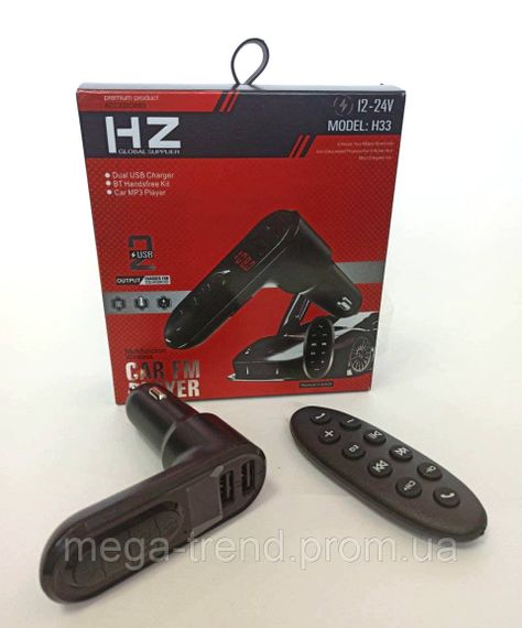 Фм модулятор для автомагнитолы с блютузом, fm трансмиттер HZ H33 от прикуривателя с bluetooth, 2 USB, microSD | Зображення 4